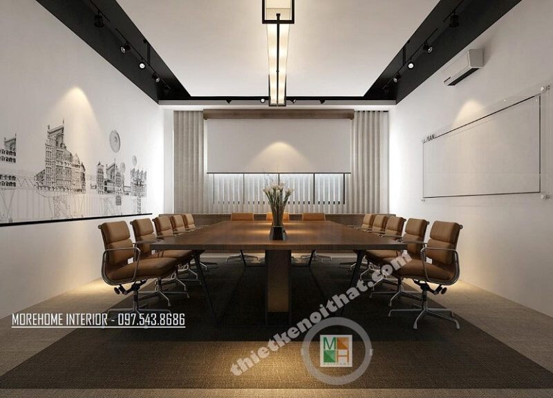 Mẫu thiết kế nội thất phòng họp văn phòng đẹp với bộ bàn ghế cao cấp hiện đại