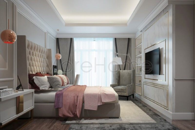 Đá nhân tạo vân mây cao cấp ốp tường tạo điểm nhấn hài hòa cho không gian phòng ngủ chung cư