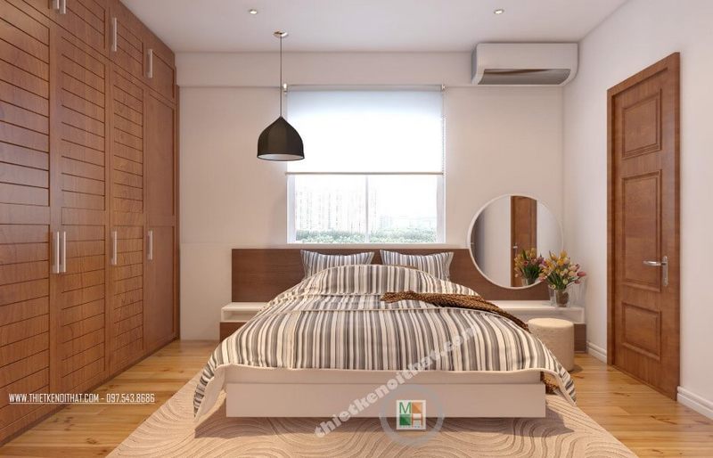 Thiết kế nội thất phòng ngủ hiện đại cho chung cư, nhà phố với tông màu nâu sáng chủ đạo