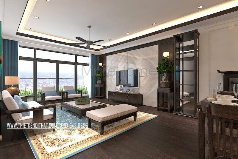 Việc thiết kế nội thất phòng khách bằng chất liệu và màu sắc độc đáo của đồ gỗ đã giúp cho gia chủ có một không gian sống thân thiện, ấm áp và sang trọng.