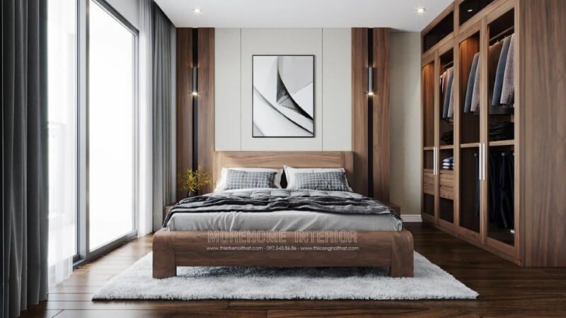 Mẫu tủ quần áo gỗ óc chó hiện đại đẹp cho phòng ngủ chung cư Imperia Sky Garden Minh Khai Hai Bà Trưng Hà Nội