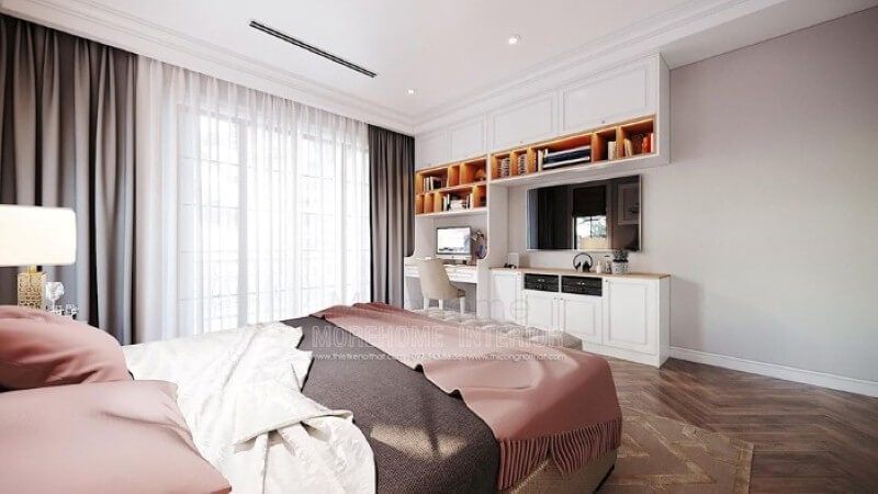 Bố trí nội thất góc học tập trong phòng ngủ của con đẹp ấn tượng theo phong cách đương đại.